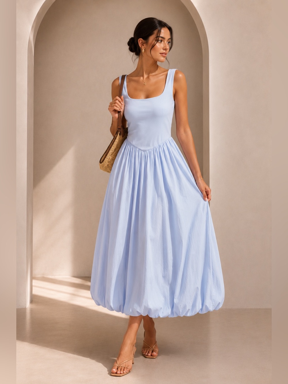 Commense Light Blue Scoop-Neck Maxi Dress